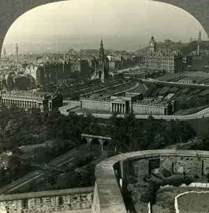 Tour Of The World Collection: National Gallery, Scott Monument and Princes Street, from Castle. Edinburgh, Scotland, c1930s
