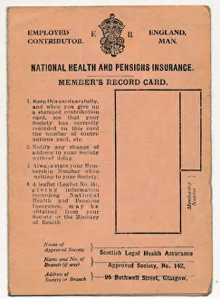 National Health and Pensions Insurance Card: Members Record Card, c1930s