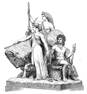Headdresses Prints: The National Memorial to the Prince Consort: America, by John Bell, 1872. Creator: Unknown