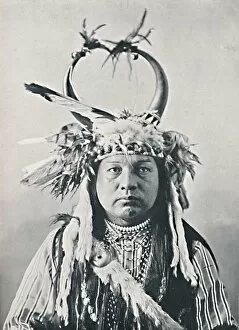 Ethnography Collection: A Native American with buffalo-horns headdress, 1912. Artist: Robert Wilson Shufeldt