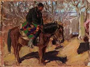Clothes Line Prints: Native American on Horseback, 1925. Creator: Akseli Gallen-Kallela