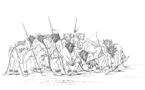 Myers And Co Prints: Native American hunters dancing wearing buffalo masks, 1841. Artist: Myers and Co