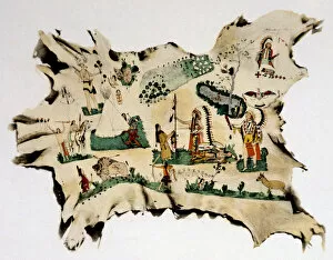 Animal Skin Collection: Native American painting on animal skin, 19th century. Artist: Silver Horn