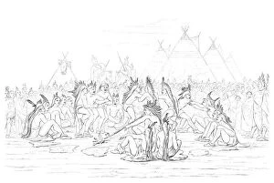 Native American pipe dance, 1841.Artist: Myers and Co