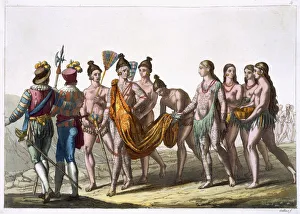 Native American widows approach their chief for permission to remarry, c1820-1839