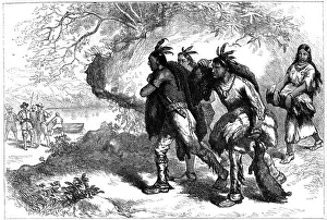 Native Americans bringing beaver skins to European traders, 17th century (c1880)