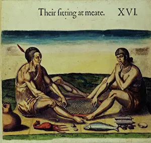 Dish Prints: Native Americans preparing food, 1618. Creator: Unknown