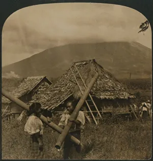 Stereogram Prints: Native girls with their singular water vessels made of long shafts of Bamboo