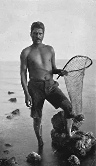 Hawaii Prints: A native shrimper, Hawaii, with his net, 1902