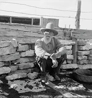 Stone Wall Prints: Native Texas tenant farmer, Near Goodliet, Texas, 1938. Creator: Dorothea Lange