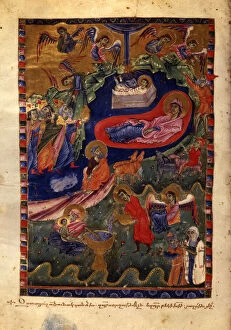 Armenian Church Gallery: The Nativity of Christ (Manuscript illumination from the Matenadaran Gospel), 1314
