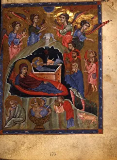The Nativity of Christ (Manuscript illumination from the Matenadaran Gospel), 1268