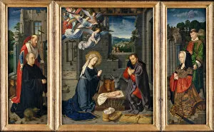 Gerard David Gallery: The Nativity with Donors and Saints Jerome and Leonard, ca. 1510-15. Creator: Gerard David
