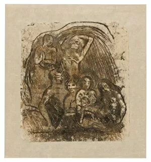 Eug And Xe8 Collection: Nativity (Mother and Child Surrounded by Five Figures), c. 1902. Creator: Paul Gauguin