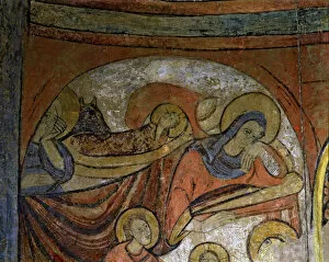 Diocesan Museum Gallery: The Nativity, detail of mural Paintings in the apse, Polinya c