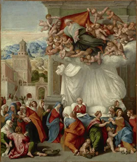 Theotokos Prints: The Nativity of the Virgin, c 1550. Creator: Caroto, Giovan Francesco (c. 1480-1555)