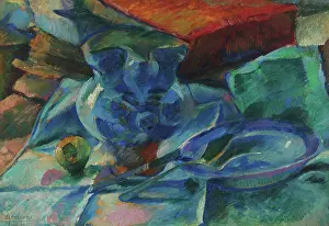 Futurism Prints: Natura morta di terraglie posate e frutta