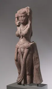 Mottled Red Sandstone Prints: Nature Divinity (Yakshi), c. 75. Creator: Unknown