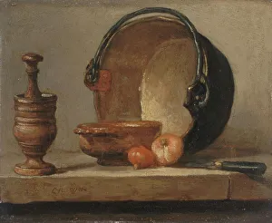 Mortar And Pestle Prints: Nature morte au chaudron de cuivre, c.1735. Creator: Jean-Simeon Chardin