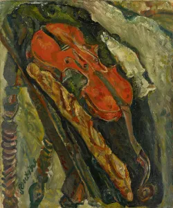Nature morte au violon, pain et poisson (Still life with violin, bread and fish), c
