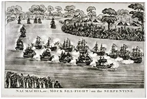 Serpentine Prints: Naumachia, or (Mock Sea-Fight) on the Serpentine, Hyde Park, London, 1814