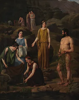 Odysseus Prints: Nausicaa brings the shipwrecked Odysseus clothes, 1835. Creator: Wilhelm Marstrand