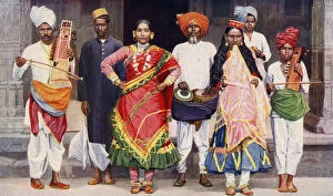 Hands On Hips Gallery: Nautch dancing girls with accompanying musicians, India, 1922.Artist: SR Norton