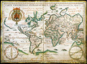 Nautical world map. (Australia is suggested but still unknown territory and, California