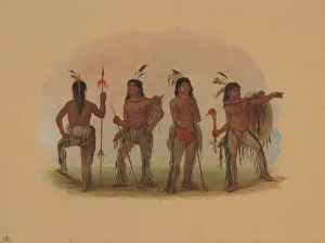 Navaho Prints: Four Navaho Warriors, 1861 / 1869. Creator: George Catlin