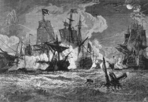Shipwreck Collection: Naval Action Between the British and the French in Pondicherry Roads, c1891. Creator: James Grant