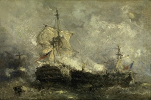 Sinking Prints: A Naval Battle, 1880. Creator: Hendrik Frans Schaefels
