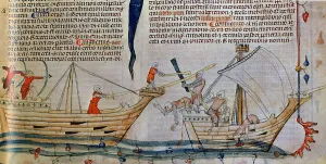 Saracen Prints: The naval Battle, ca 1340. Artist: Anonymous