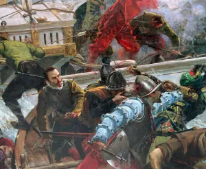 Juan Prints: Naval battle of Lepanto, a battle commanded by Juan of Austria on 07. 10. 1571, Oil, 1887