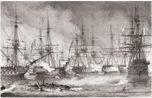 British Naval Force Gallery: The Naval Battle of Navarino on 20 October 1827, 1828. Artist: Reinagle, George Philip (1802-1835)