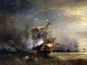 Naval Battle Gallery: The naval Battle near Lizard Point, Cornwall on 21 October 1707. Artist: Gudin, Theodore (1802-1880)