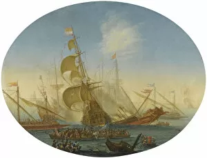 Carrack Gallery: A naval battle between Turks and Christians. Artist: Grevenbroeck, Orazio (1670-1730)