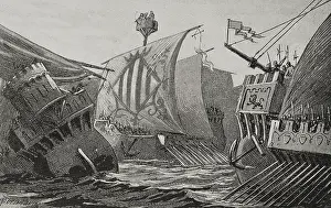 Naval combat between Catalans and Genoese, Middle Ages, 1890. Creator: Joan Serra y Pausas