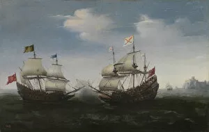 Armada Gallery: Naval combat against a rocky shore, 1627. Artist: Vroom, Hendrick Cornelisz. (1562 / 3-1640)