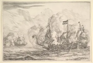 Nooms Prints: Naval Encounter with Three Vessels on the Right, from Naval Battles (Nieuwe Scheeps Bat