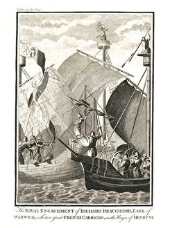 King Of England And France Gallery: Naval Engagement against two great French Carricks by Richard Beauchamp Earl of Warwick in the reign