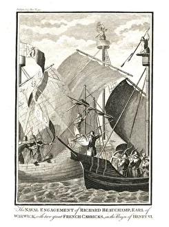 Crows Nest Prints: Naval Engagement against two great French Carricks by Richard Beauchamp Earl of Warwick in the reign