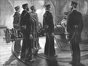 Launching Prints: The Naval Manoeuvres - Torpedo Drill on board an Ironclad: Ready !