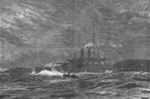 Naval Collection: The Naval Mobilisation, H.M.S. Rodney running the Blockade, 1888. Creator: William Lionel Wyllie