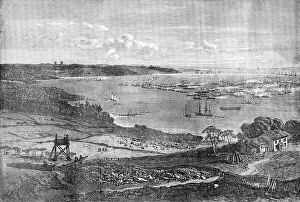 Bombarding Prints: The Naval Review: the Flotilla of Gun-Boats off the Motherbank - drawn by R