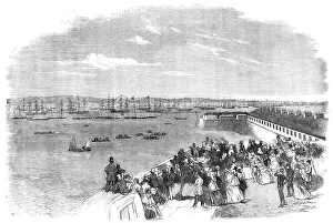 Rowing Boat Prints: The Naval Review: the Queen's Yacht passing Fort Monckton - drawn by S