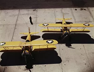 Navy N2S primary land planes at the naval Air Base, Corpus Christi, Texas, 1942. Creator: Howard Hollem