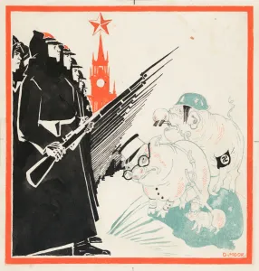 Nazis Prints: Nazi hogs stopped at the gates of the Kremlin by the Red Army, 1941-1943. Creator: Moor
