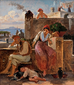Clothes Line Prints: Neapolitan way of life. Study, c1839. Creator: Wilhelm Marstrand