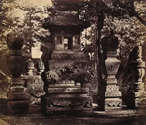 Pavilion Prints: Near Beijing, China: interior of a tomb showing ornate monuments