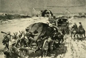 The Great World War Prints: Nearing Bagdad: British transport column passing the ruins of... Ctesiphon, (c1920)